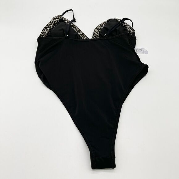 Cheeky High Cut Womens Swimsuit Size Large Black Gold Glam Beach Summer Resort - Picture 7 of 9